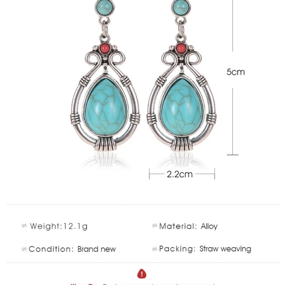 Vintage Tibetan Silver Turquoises Earrings - Picture 3 of 5